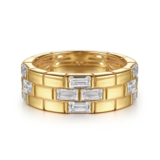 18K Yellow Gold Rectangle Diamond Wide Band Ring