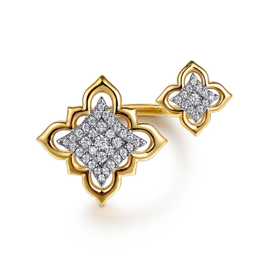 18K White & Yellow Gold Graduating Diamond Floral Open Ring