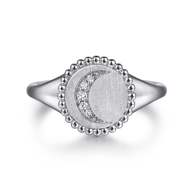 925 Sterling Silver Diamond Bujukan Moon Signet Ring