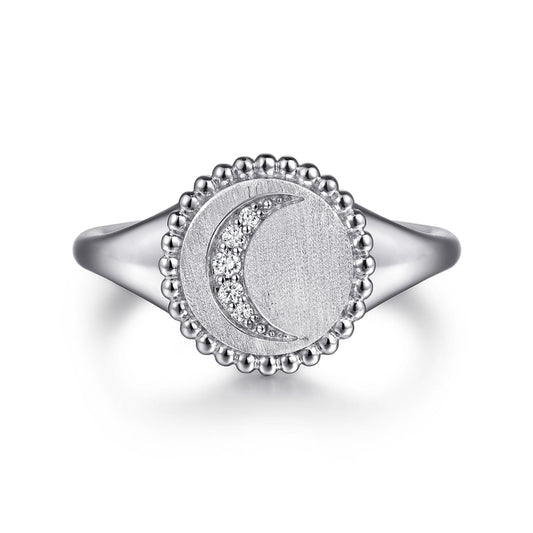 925 Sterling Silver Diamond Bujukan Moon Signet Ring