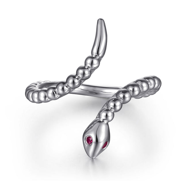 925 Sterling Silver Snake Bujukan Ruby Bypass Ring