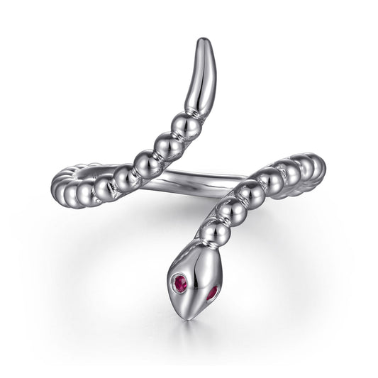 925 Sterling Silver Snake Bujukan Ruby Bypass Ring