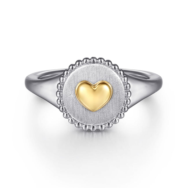 14K Yellow Gold & 925 Sterling Silver Bujukan Heart Medallion Ladies Ring