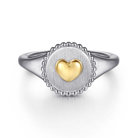 14K Yellow Gold & 925 Sterling Silver Bujukan Heart Medallion Ladies Ring