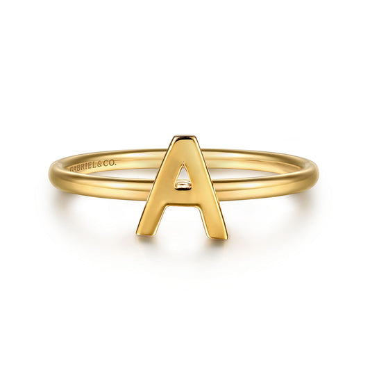 14K Yellow Gold Initial A Stackable Ring