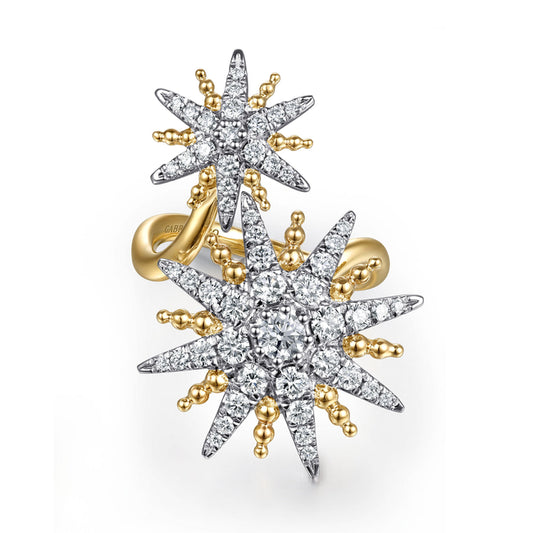 14K White & Yellow Gold Bujukan Diamond Starburst Bypass Ring