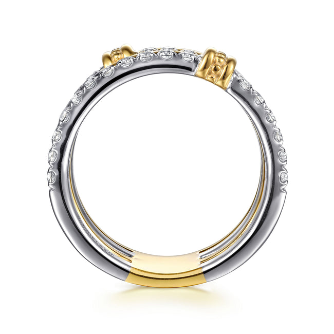 14K White & Yellow Gold Bujukan and Diamond Easy Stackable Ring