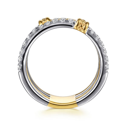 14K White & Yellow Gold Bujukan and Diamond Easy Stackable Ring