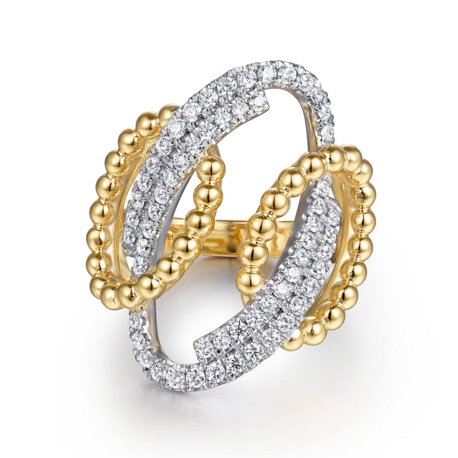 14K White & Yellow Gold Bujukan and Diamond Interlocking Link Ring