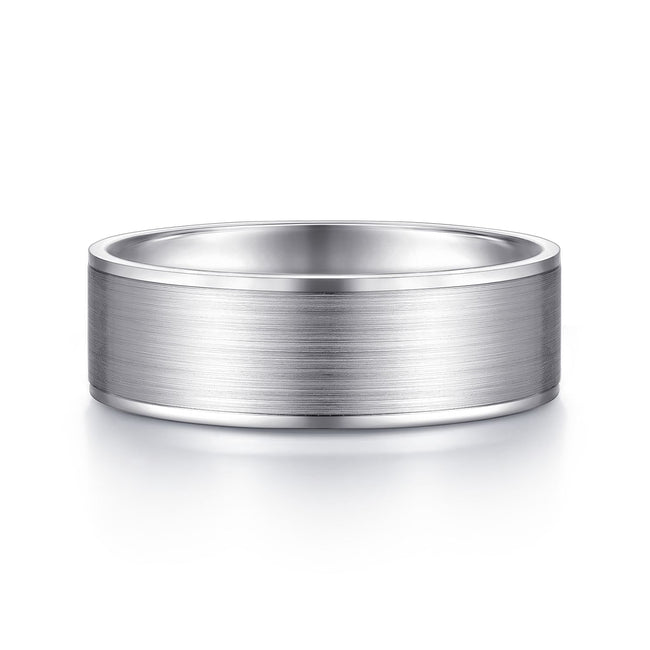 14K White Gold 7mm - Men's Wedding Band in Satin Finish