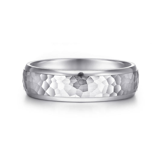 14K White Gold 6mm - Hammered Finish Men's Wedding Band