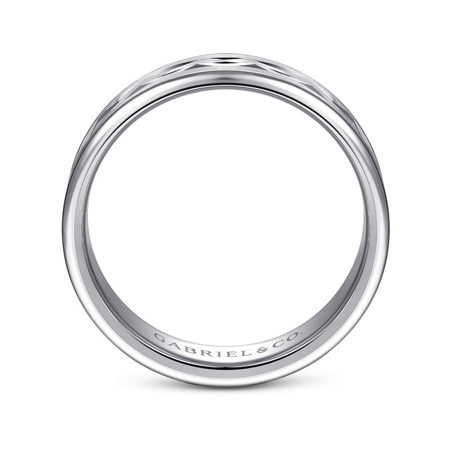 14K White Gold 6mm - Diamond Cut Men's Wedding Band in Satin Finish