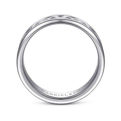 14K White Gold 6mm - Diamond Cut Men's Wedding Band in Satin Finish