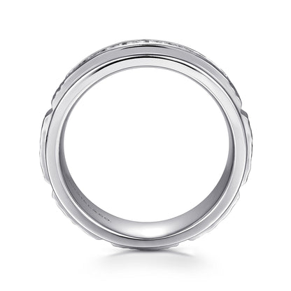 14K White Gold Diamond Men's Wedding Ring in Sand Blast Finish