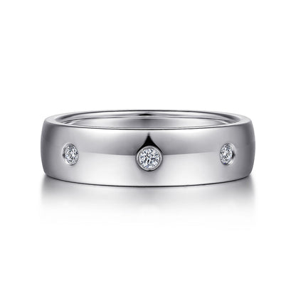 14K White Gold Diamond Men's Wedding Ring in High Polished Finish