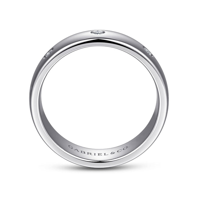 14K White Gold Diamond Men's Wedding Ring in High Polished Finish