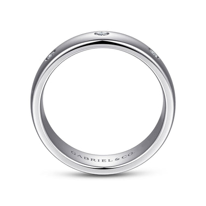 14K White Gold Diamond Men's Wedding Ring in High Polished Finish