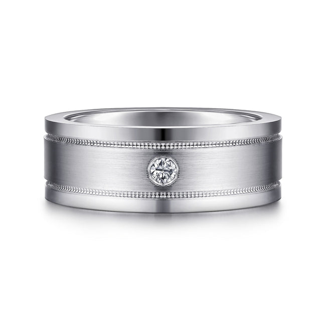 14K White Gold Diamond Men's Wedding Ring in Satin Finish
