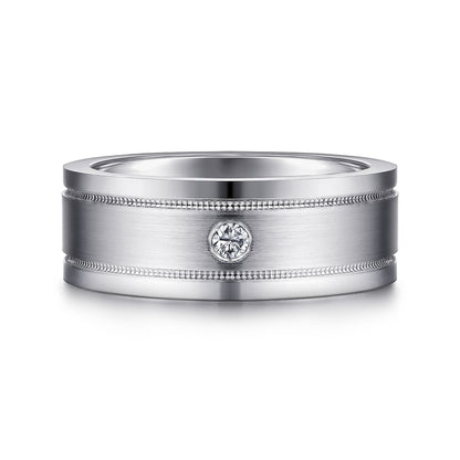 14K White Gold Diamond Men's Wedding Ring in Satin Finish