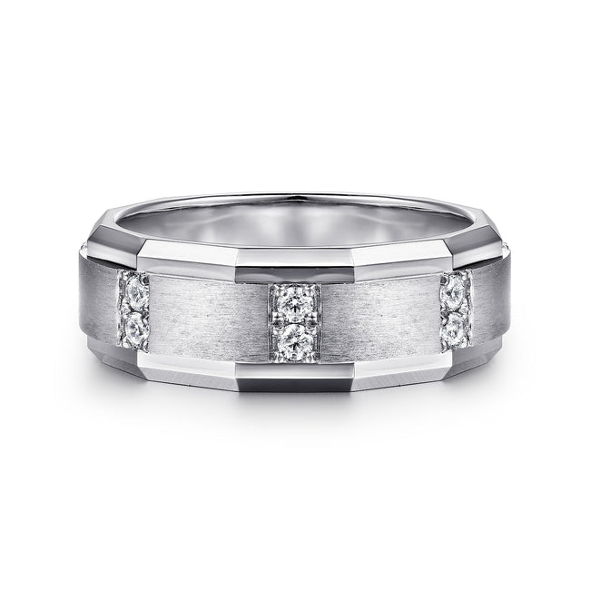 14K White Gold Diamond Men's Ring in Satin Finish