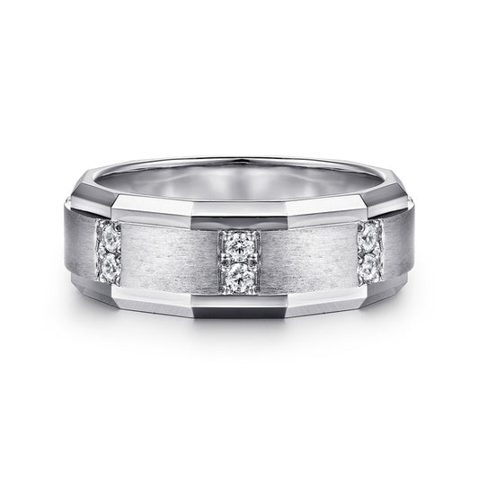 14K White Gold Diamond Men's Ring in Satin Finish
