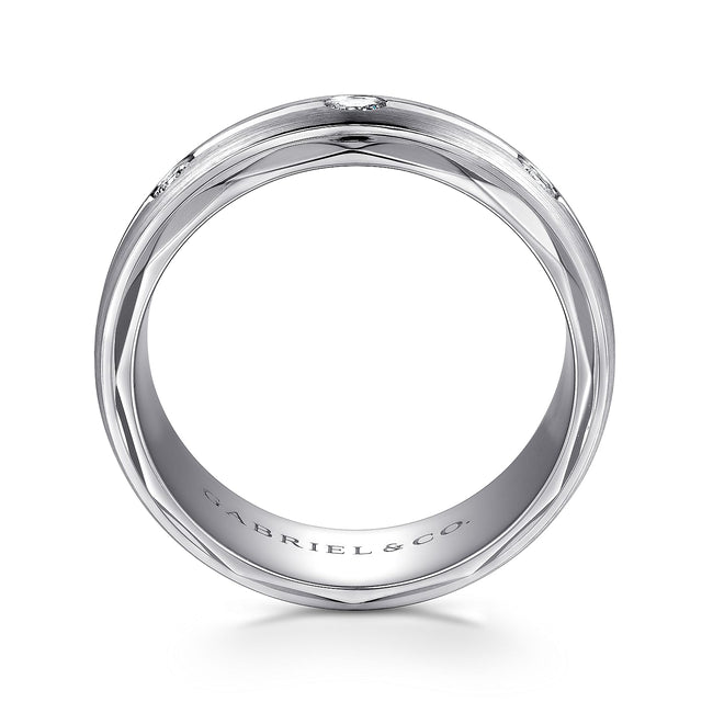 14K White Gold Diamond Men's Wedding Ring in Satin Finish