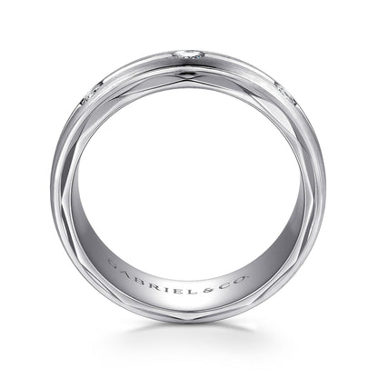 14K White Gold Diamond Men's Wedding Ring in Satin Finish