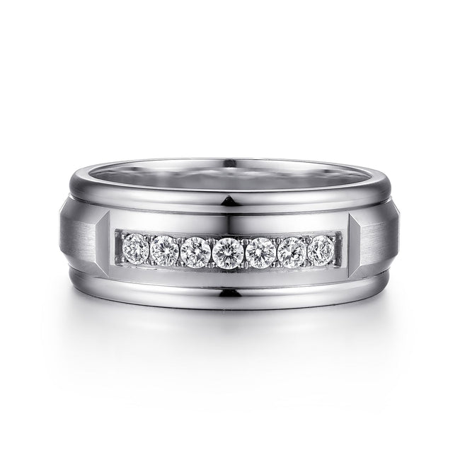 14K White Gold Diamond Men's Band in Satin Finish