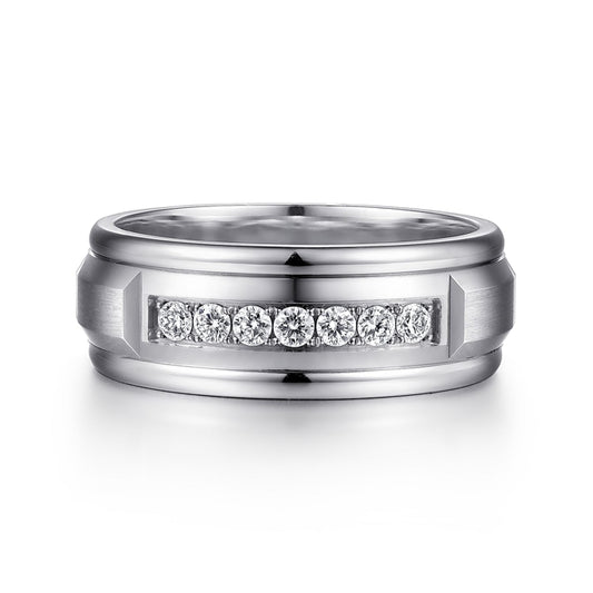 14K White Gold Diamond Men's Band in Satin Finish