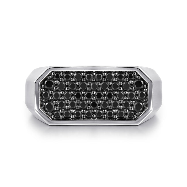 925 Sterling Silver Black Spinel Pavé Men's Ring in Sand Blast Finish
