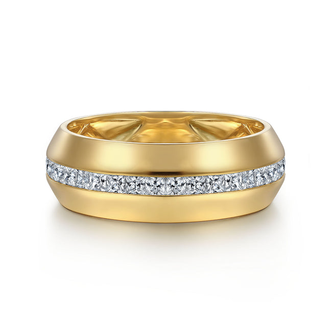 14K Yellow Gold Diamond Men's Wedding Ring in High Polish Finish