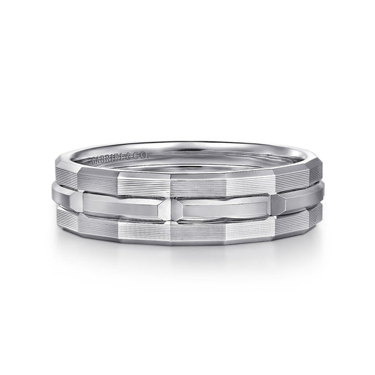 14K White Gold 6mm Men's Ring Brush Finish in Satin Finish
