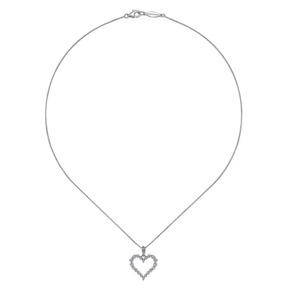 14K White Gold Open Heart Diamond Pendant Necklace