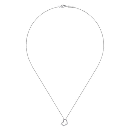 14K White Gold Pavé Diamond Sidways Open Heart Pendant Necklace