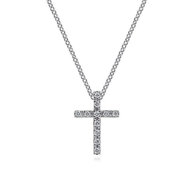 14K White Gold Diamond Cross Pendant Necklace