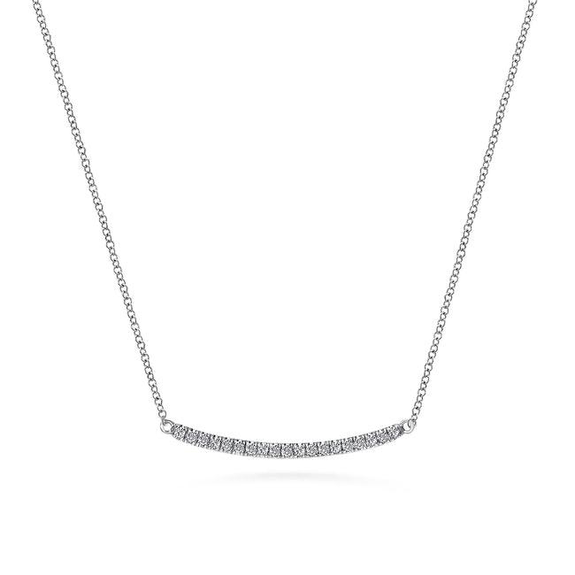 14K White Gold Diamond Pavé Curved Bar Necklace