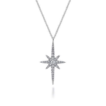 14K White Gold Diamond Starburst Pendant Necklace