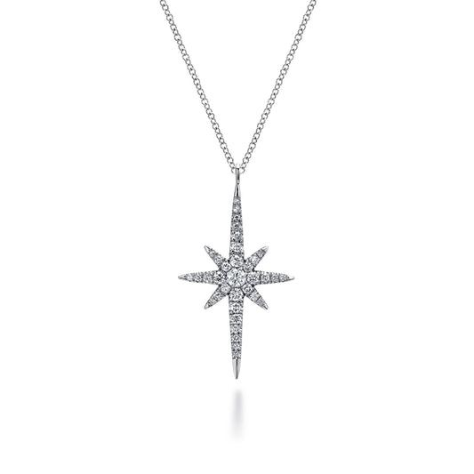 14K White Gold Diamond Starburst Pendant Necklace