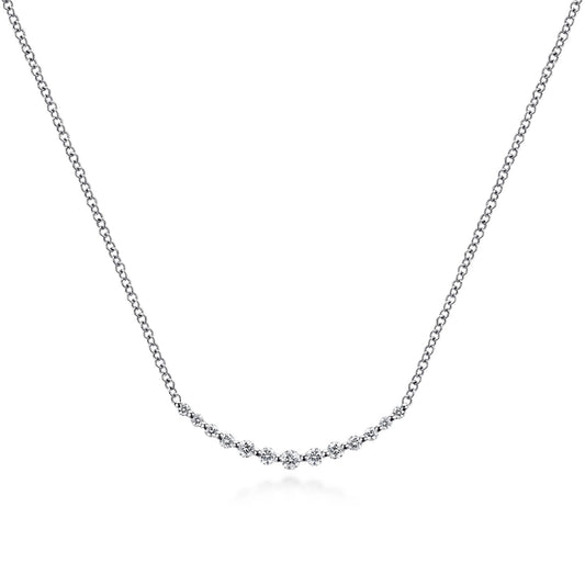 14K White Gold Diamond Curved Bar Necklace