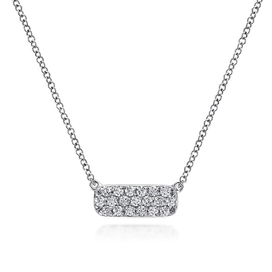 14K White Gold Pavé Diamond Bar Necklace