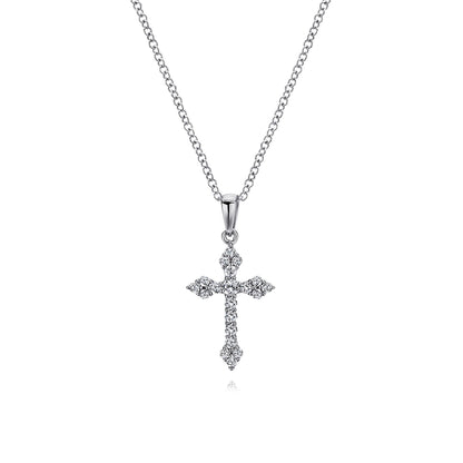 14K White Gold Diamond Cross Pendant Necklace