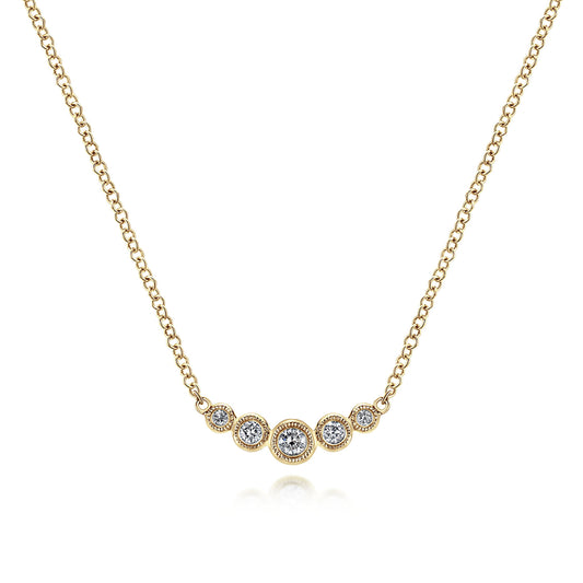 14K Yellow Gold Curved Diamond Bar Necklace