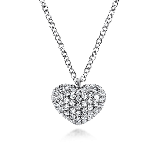 14K White Gold Pavé Diamond Encrusted Heart Necklace