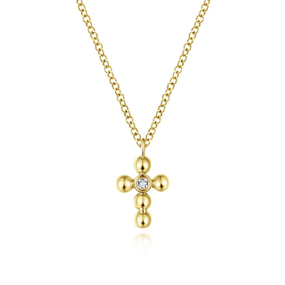 14K Yellow Gold Bujukan Diamond Cross Pendant Necklace