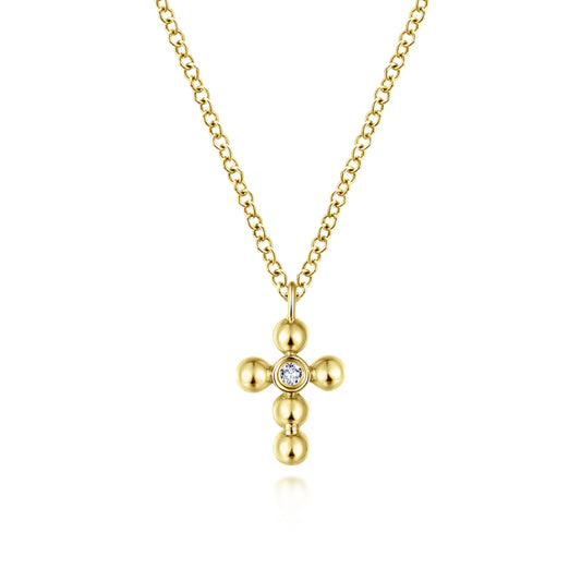14K Yellow Gold Bujukan Diamond Cross Pendant Necklace