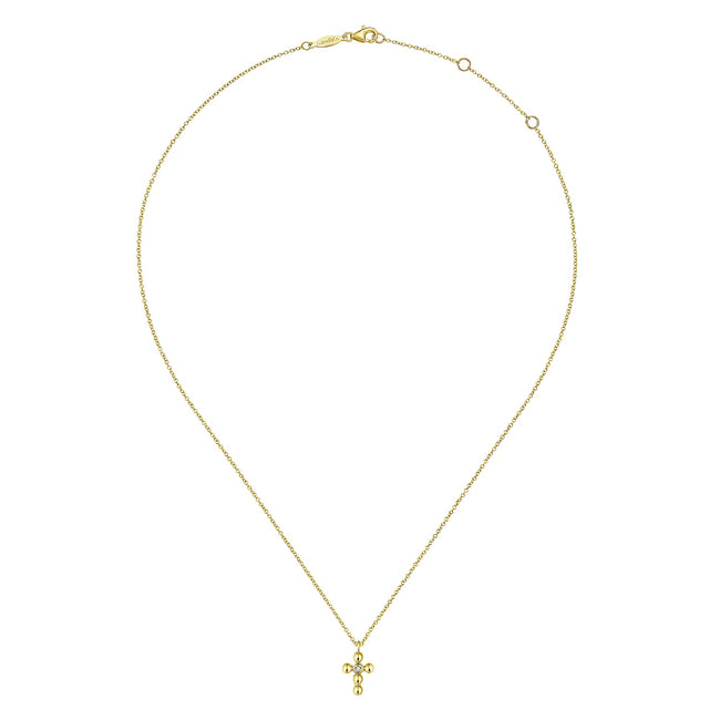 14K Yellow Gold Bujukan Diamond Cross Pendant Necklace