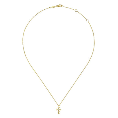 14K Yellow Gold Bujukan Diamond Cross Pendant Necklace