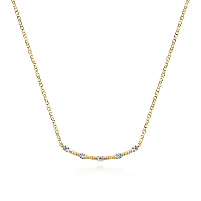 14K Yellow Gold Diamond Stations Bar Necklace