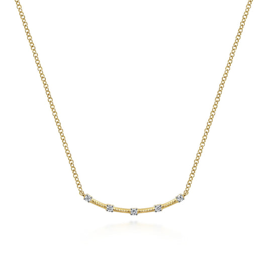14K Yellow Gold Diamond Stations Bar Necklace
