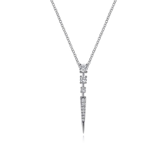 14K White Gold Diamond Spike Pendant Drop Necklace